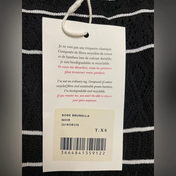 NWT Sezane Brunella Knit Mini Dress Black White Stripe | size XS - Picture 5 of 11